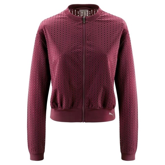 Puma luxe Mesh Zip up Jacket Burgundy - Picture 12 of 12